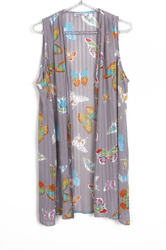 New Deals fashion-forward coatButterfly Print Sleeveless Jacket in Pale Grey