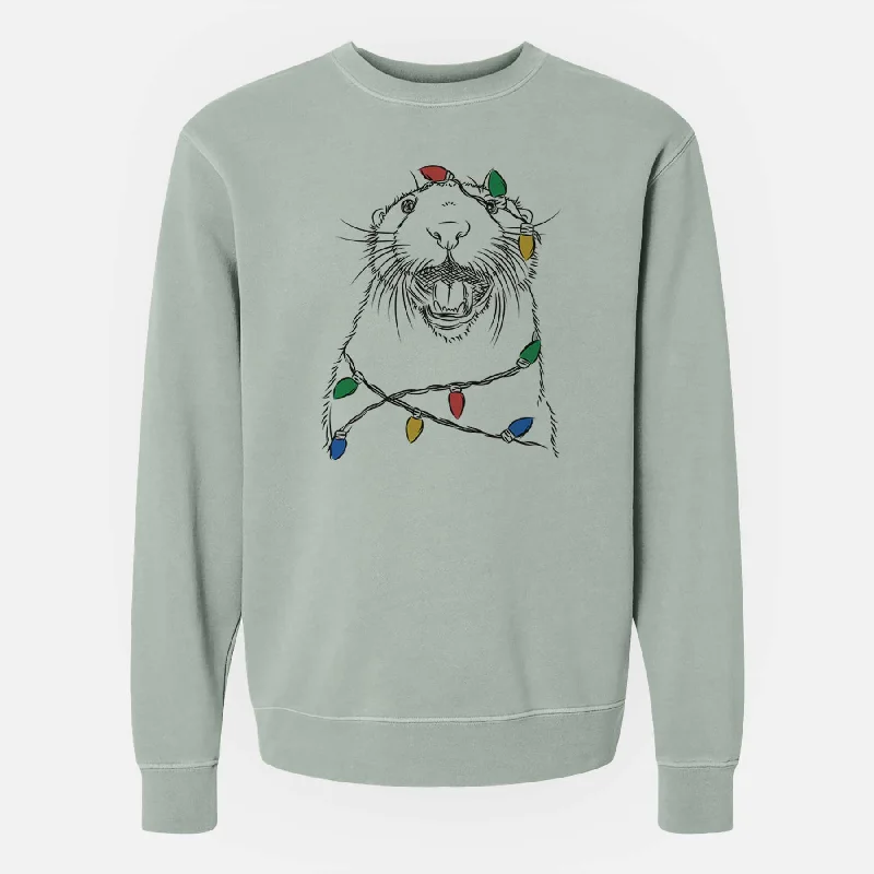 Time-Limited Offer Christmas Lights Jasper the River Otter - Unisex Pigment Dyed Crew Sweatshirt