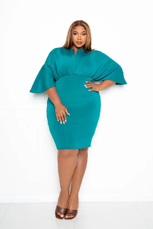 Sale Event luxury dressScuba Cape Sleeve Bodycon Midi Dress
