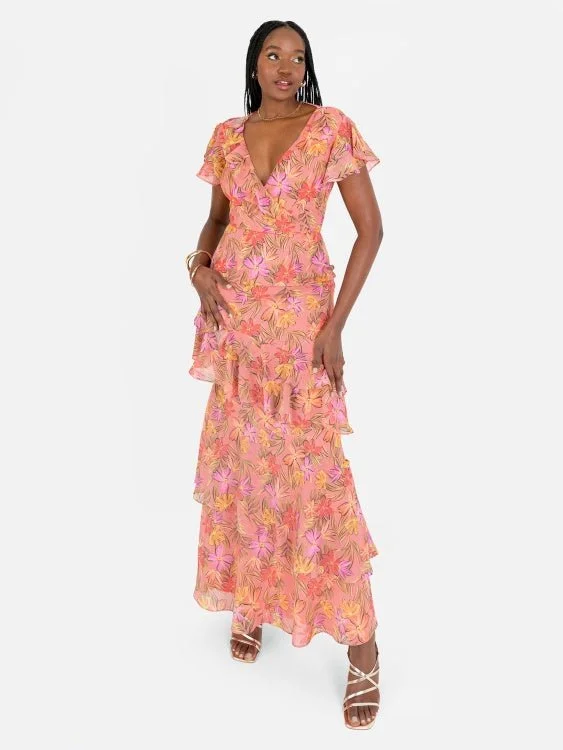 Exclusive Offers minimalistic dressAnaya With Love Recycled Floral Lace Up Back Chiffon Maxi Dress