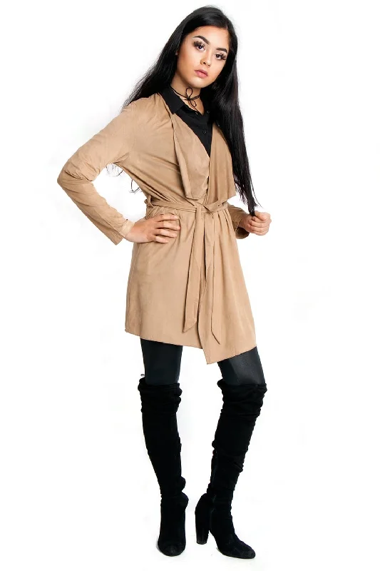 Fantastic Offers winter coatWaterfall Faux Suede Belt Jacket