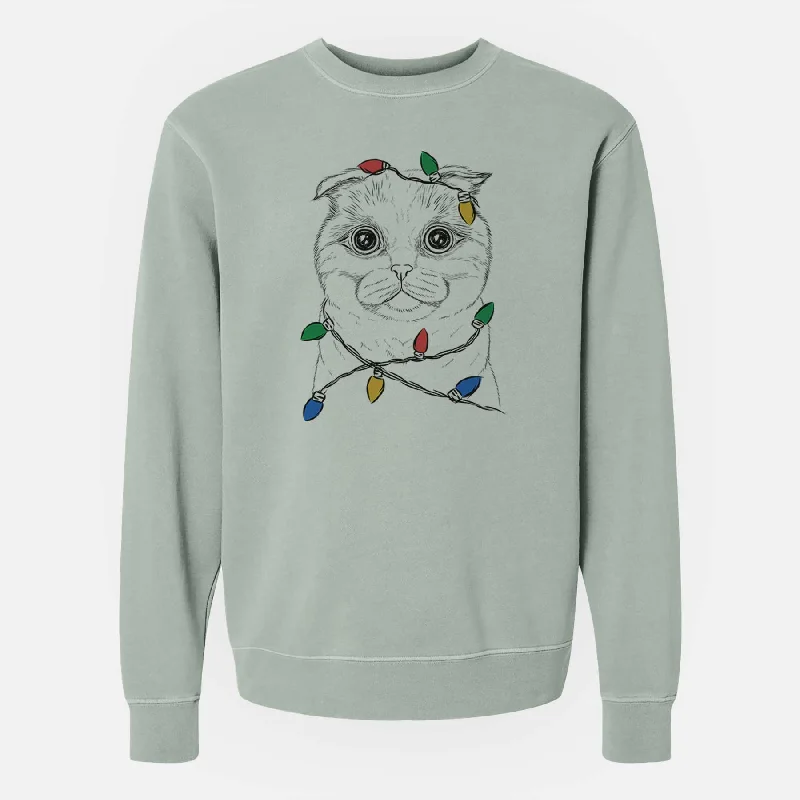 Loyalty Reward Christmas Lights Neko the Scottish Fold Cat - Unisex Pigment Dyed Crew Sweatshirt