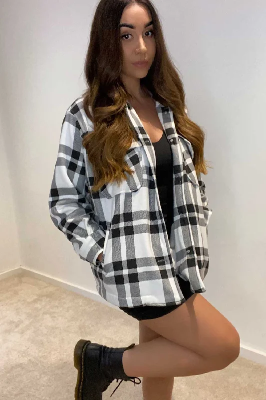 Deal Dash slim fit coatOversized Shacket Shirt Black And White Check