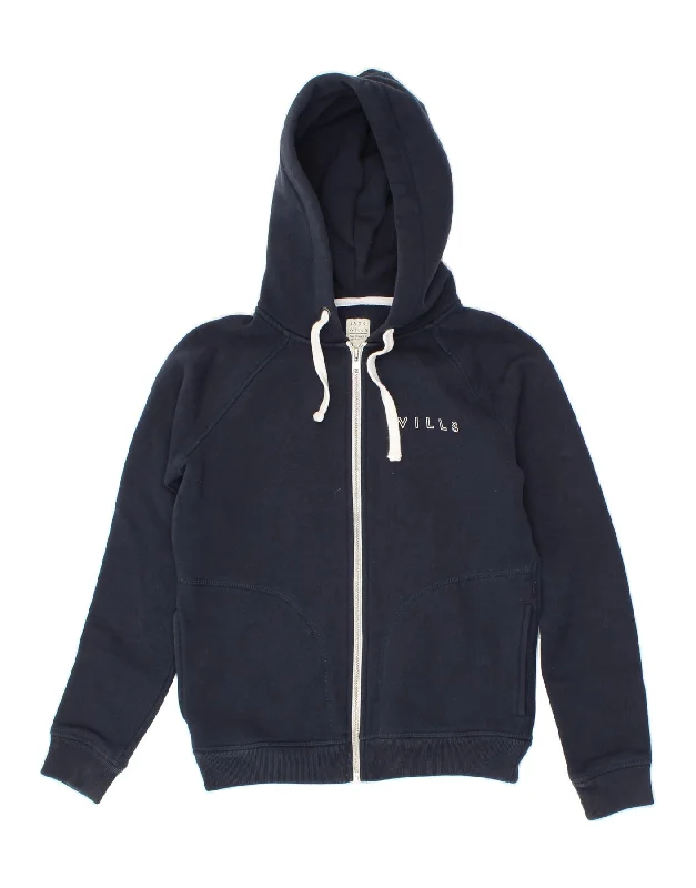 JACK WILLS Womens Zip Hoodie Sweater UK 8 Small Navy Blue Cotton