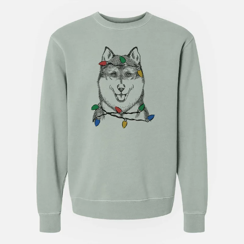 Best Seller Christmas Lights Koda the Siberian Husky - Unisex Pigment Dyed Crew Sweatshirt