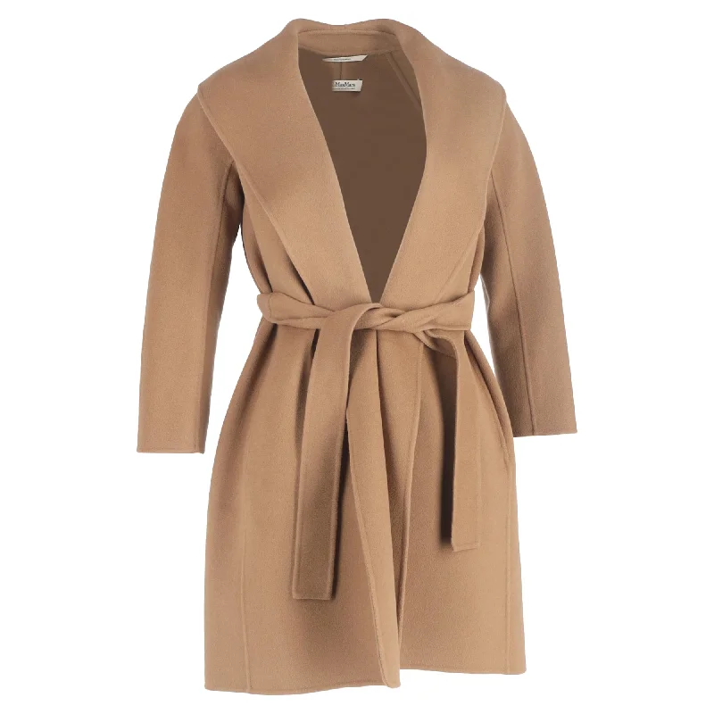 S Max Mara Belted Shawl Coat in Brown Cashmere