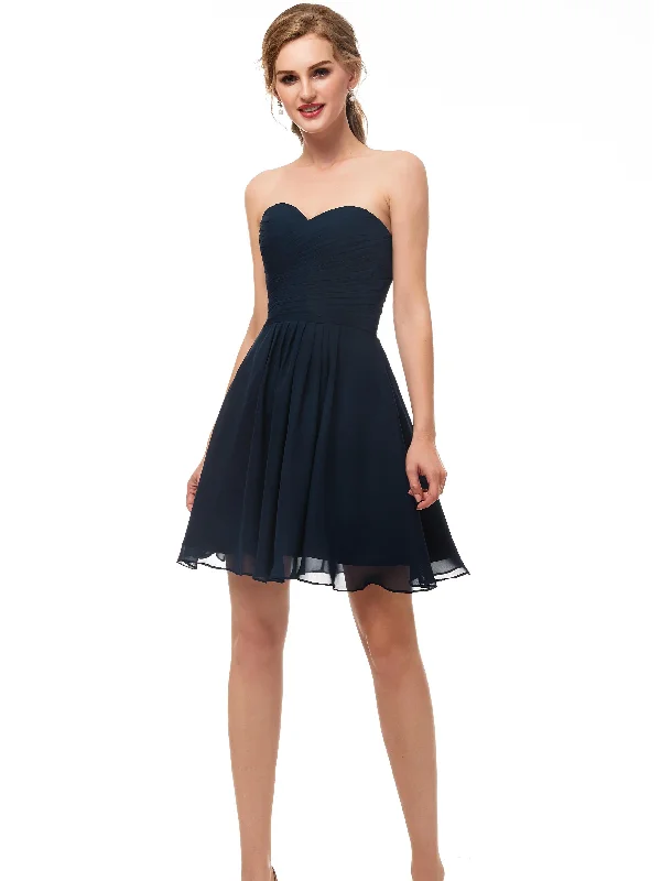 sleek dressSleeveless Sweetheart Short Prom Dress Navy Blue Chiffon Short Homecoming Dresses AS12674