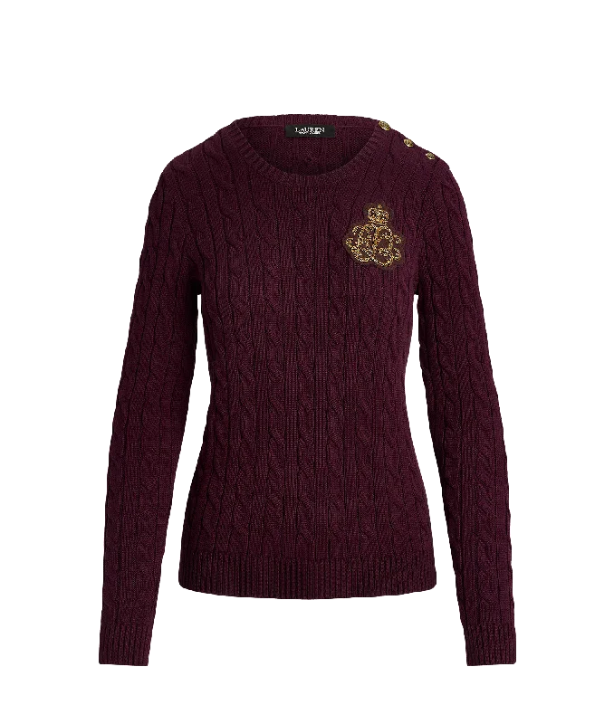 Special Promotion elegant coatButton-trim Cable-knit Cotton Sweater - Red