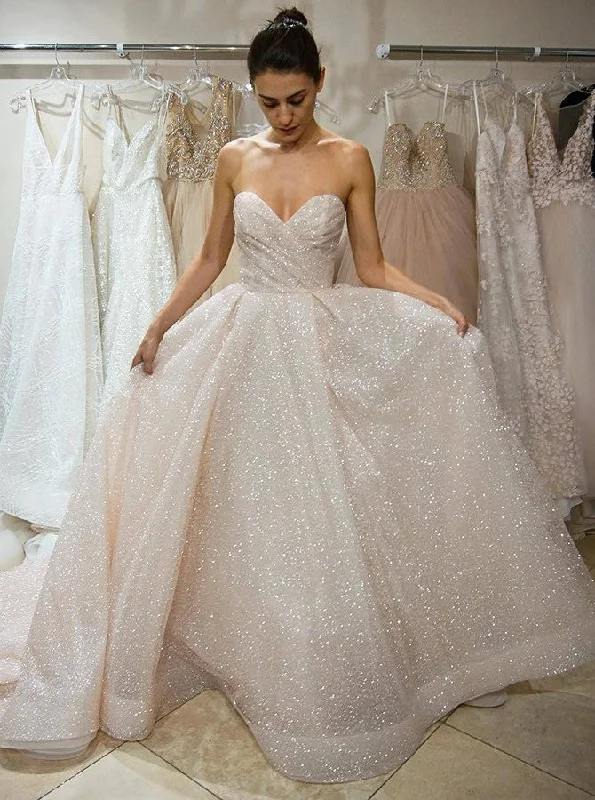 casual evening dressSparkly A-Line Sweetheart Wedding Dress Sequins Bridal Dress OW481