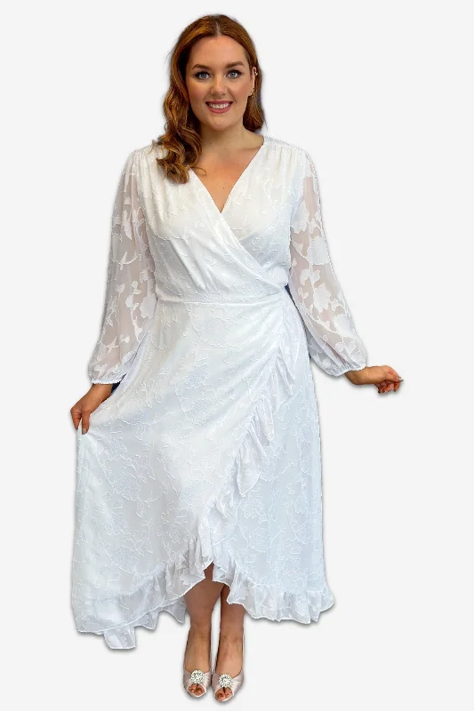 Unmissable Offer bohemian dressPlus Size White Burnout Hi-Low Wrap Dress