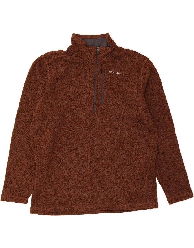 Deep Discounts EDDIE BAUER Mens Zip Neck Sweatshirt Jumper Large Brown Polyester