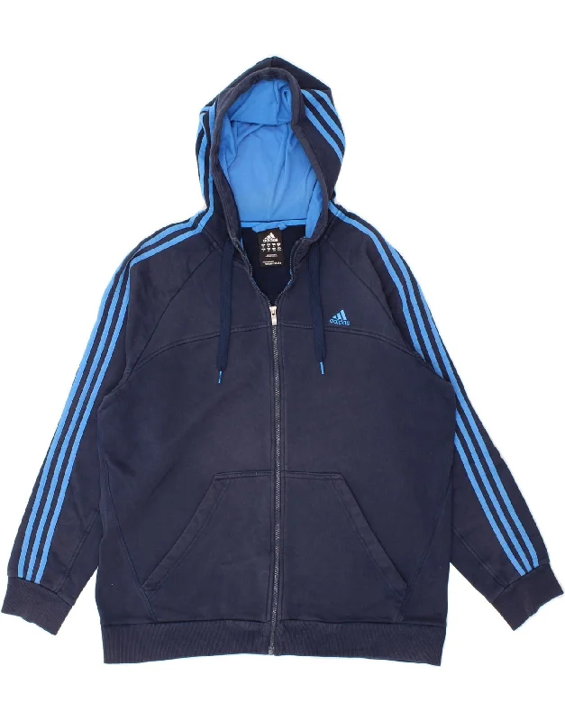 ADIDAS Mens Zip Hoodie Sweater XL Blue Cotton