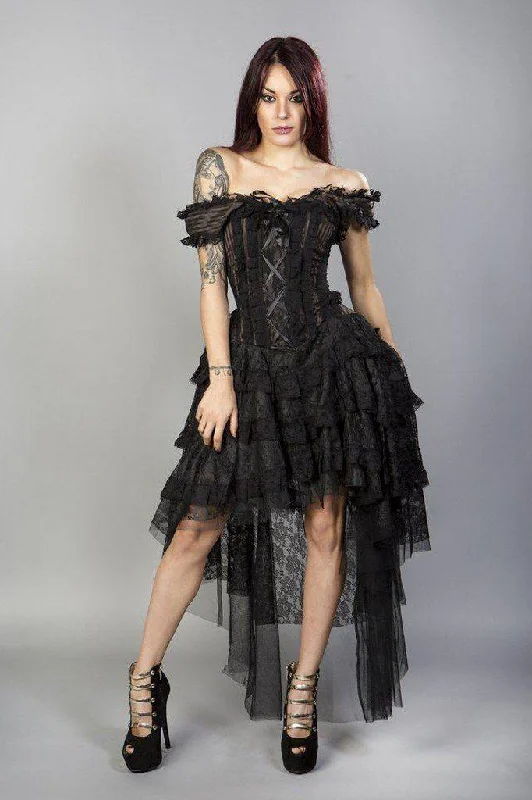 Limited Time Offer backless dressOphelie Burlesque Corset Dress In Brown Stripe Brocade Black Lace
