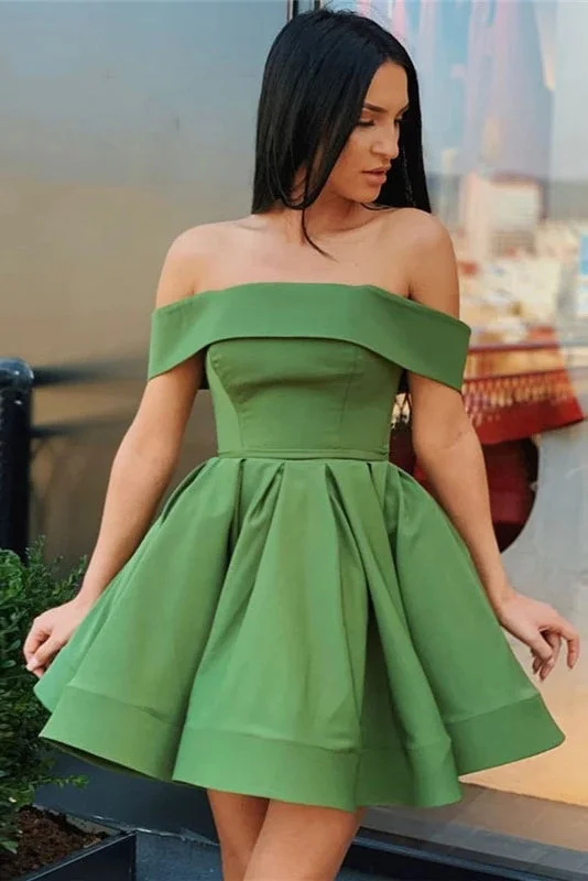 off-shoulder dressElegant Green Off-The-Shoulder Short Homecoming Dress