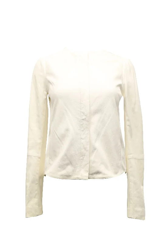 Vince Collarless Jacket in White Leather