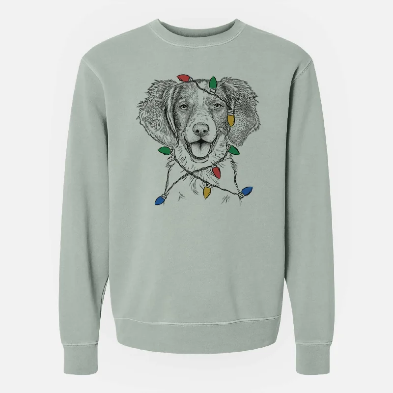 Hurry In casual workout hoodieChristmas Lights Happy Holly the Brittany Spaniel - Unisex Pigment Dyed Crew Sweatshirt Hurry In casual workout hoodieChristmas Lights Happy Holly the Brittany Spaniel - Unisex Pigment Dyed Crew Sweatshirt