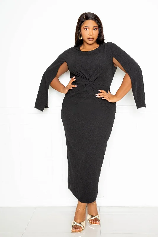 Discount Deals off-the-shoulder dressCape Sleeve Midi Dress with Knot Detail