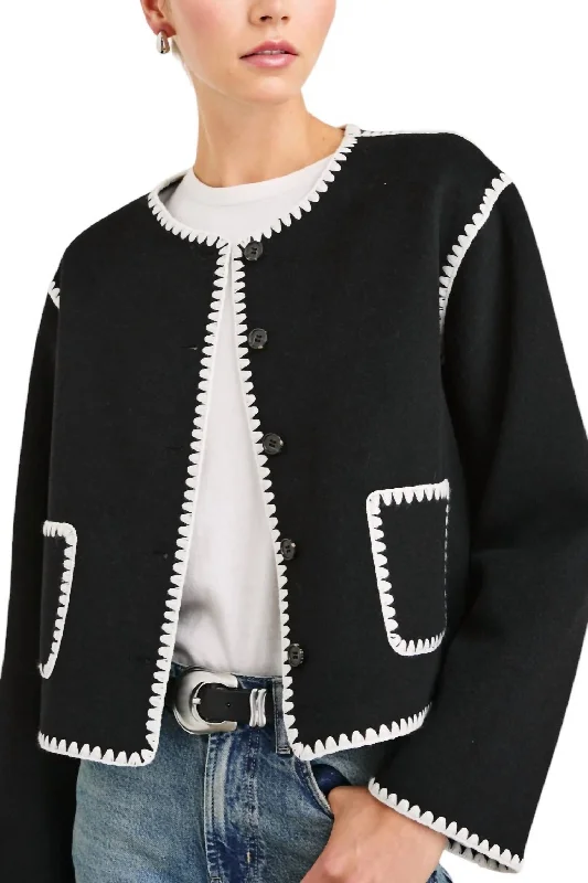 Contrast Stitch Sweater Jacket In Black