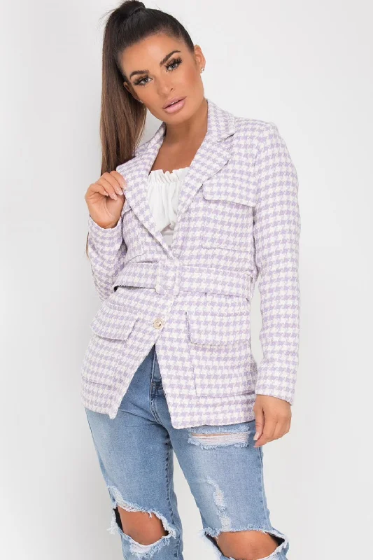 Special Price insulated coatTweed Blazer With Belt Lilac