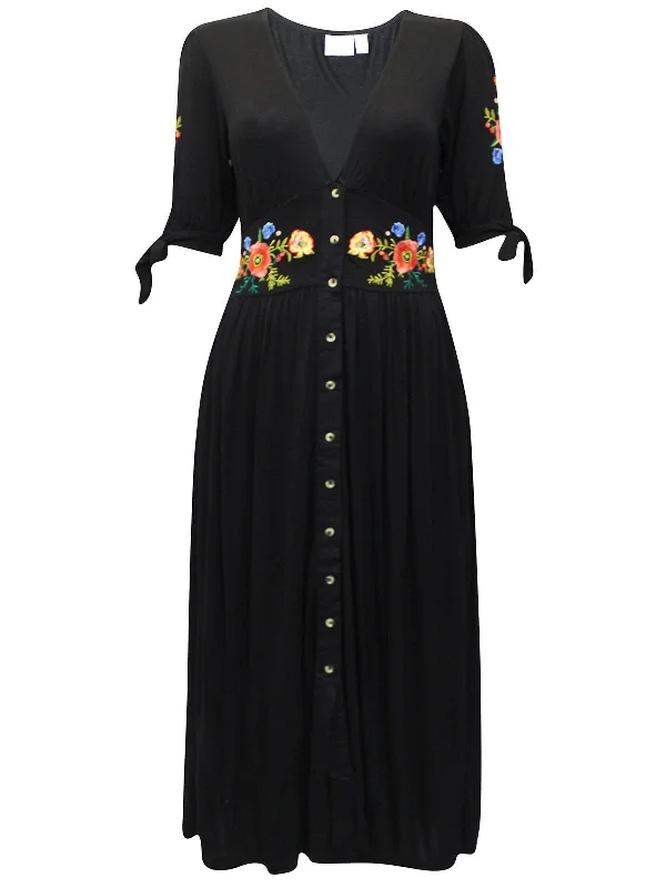 New Markdowns elegant shift dressBlack Plus Size Short Sleeve Button Down Floral Embroidered Dress New Markdowns elegant shift dressBlack Plus Size Short Sleeve Button Down Floral Embroidered Dress