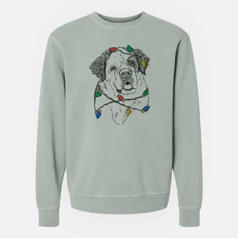 Amazing Deals Christmas Lights Hook the Saint Bernard - Unisex Pigment Dyed Crew Sweatshirt