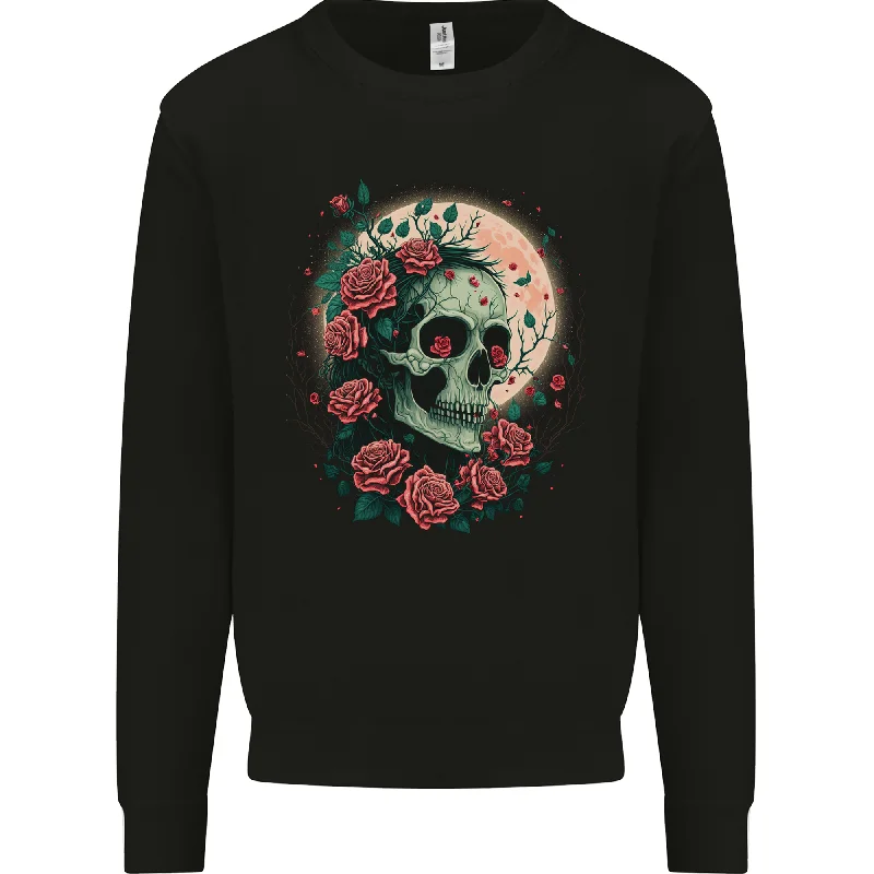 Savings Spectacular Death at Moon Skull With Roses at Night Gothic Mens Sweatshirt Jumper