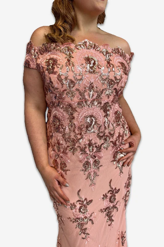 Factory Direct Sale off-the-shoulder dressBardot Plus Size Maxi Dress with Sequin Detail Blush/Peach