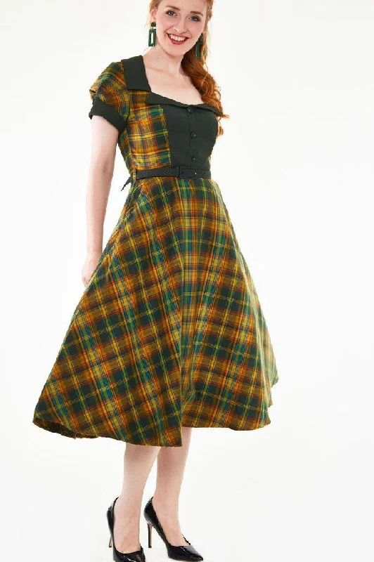 Special Discount long sleeve dressElla Tartan Flared Dress