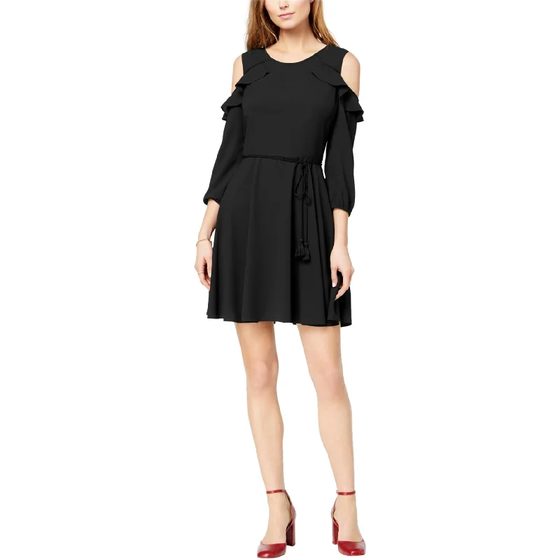 Price Rollback casual knit dressmaison Jules Womens Flounce-Trim A-line Dress, Black, 4