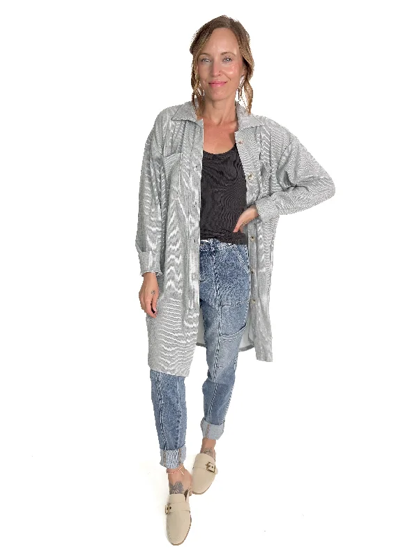 Online Exclusive relaxed winter jacketEdith Ribbed Longline Shacket- GREY