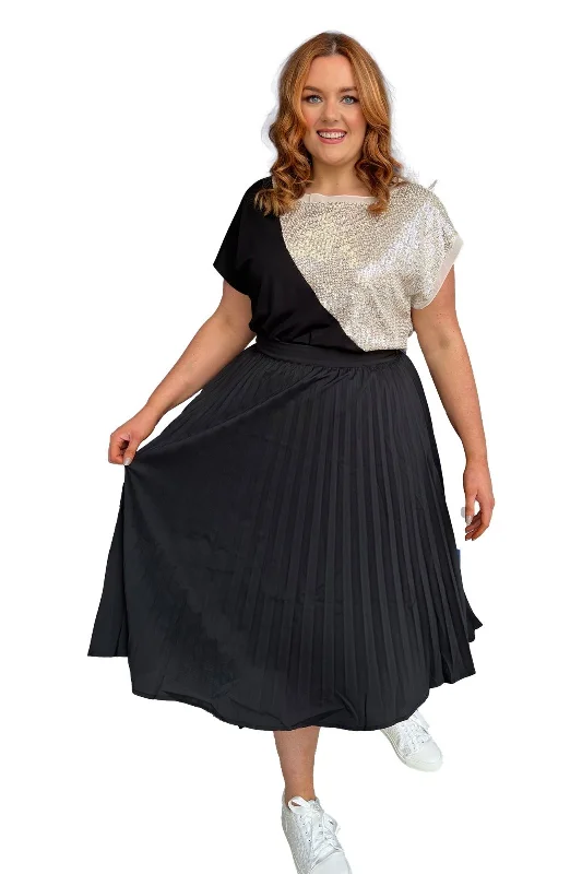 New Deals high-waisted dressPleated A Line Plus Size Black Midi Skirt