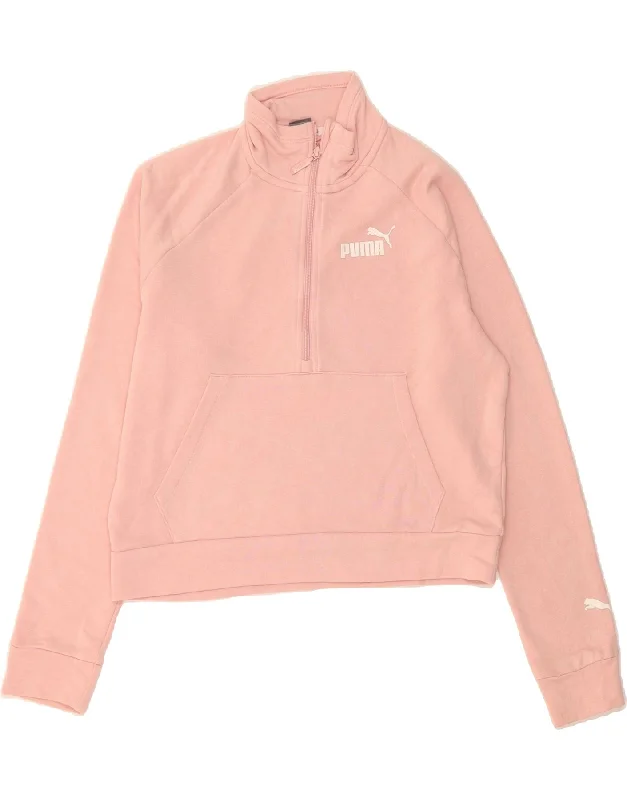 Stock Clearance PUMA Womens Crop Zip Neck Sweatshirt Jumper UK 14 Medium Pink