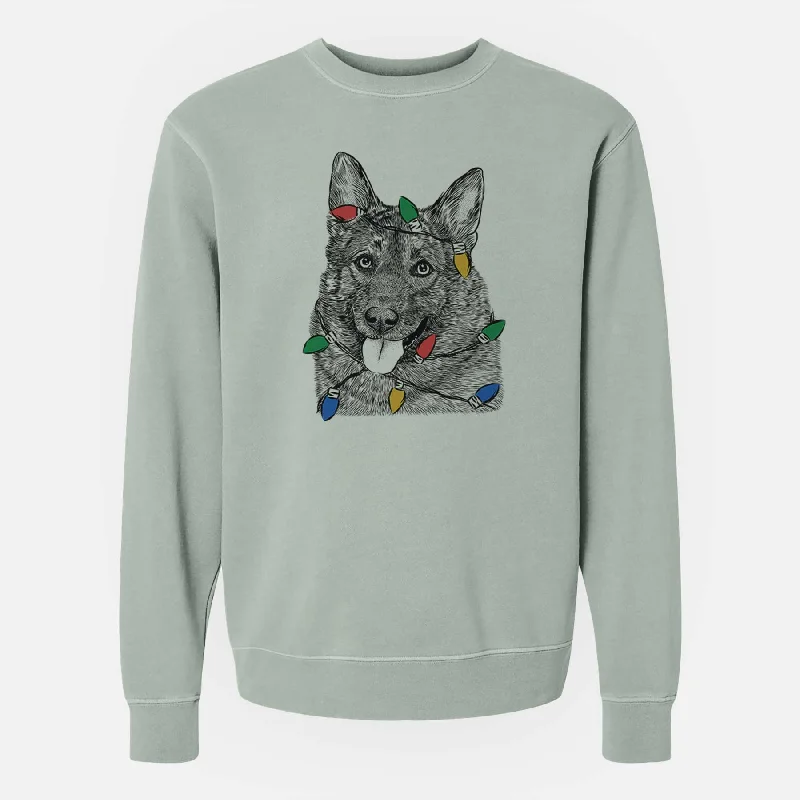 Hurry In Christmas Lights Kasia the Norwegian Elkhound - Unisex Pigment Dyed Crew Sweatshirt