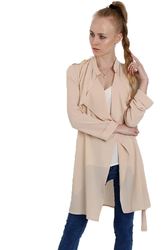Exclusive Savings outdoor coatChiffon Relaxed Waterfall Open Front Shoulder Tap  Jacket with Cape Back