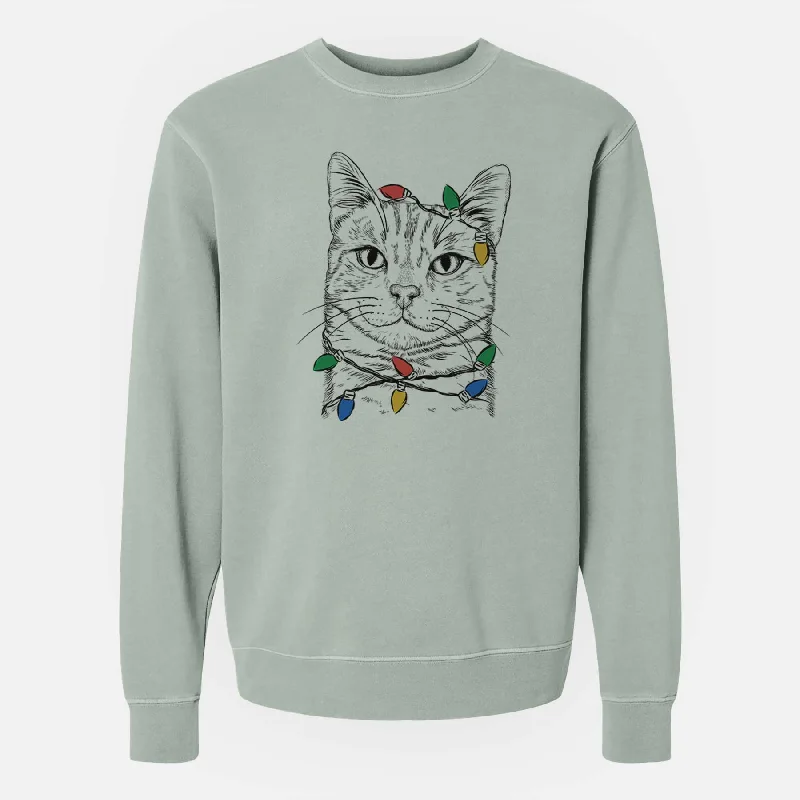 Flash Deals Christmas Lights Ginger Tom the Tabby Cat - Unisex Pigment Dyed Crew Sweatshirt
