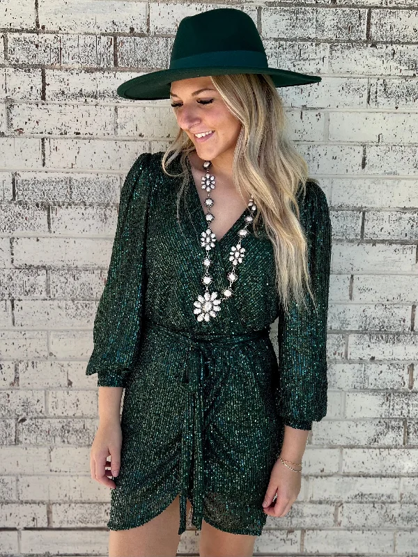 Overstock trendy mini dressSparkling Evergreen Dress*
