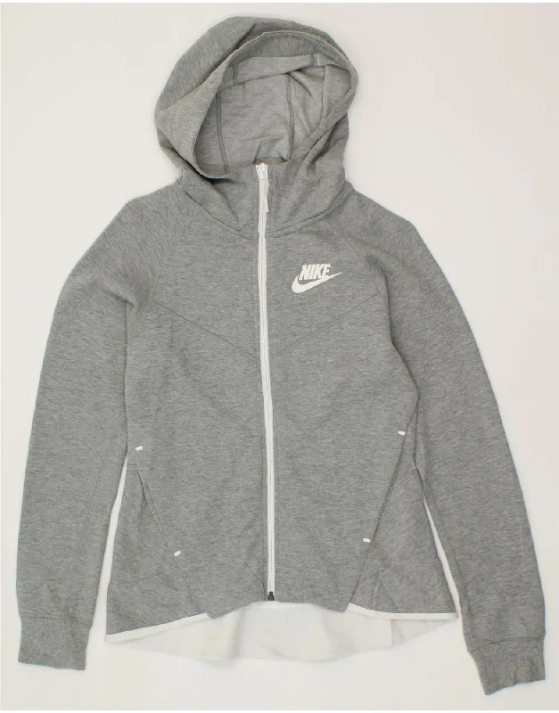 NIKE Womens Zip Hoodie Sweater UK 10 Small Grey Cotton