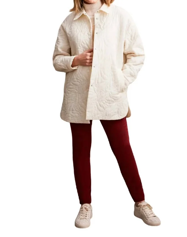 Quilted Snap Front Shacket In Cream