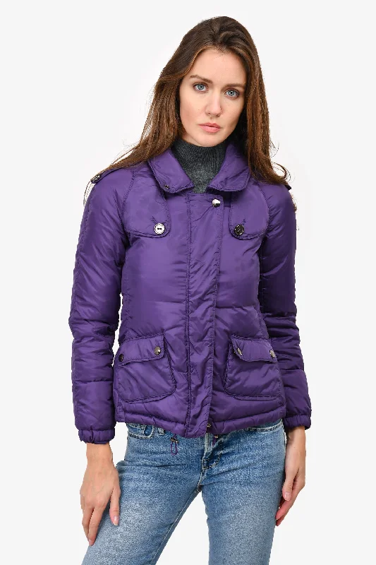 lightweight outerwearBurberry Purple Nylon Down Puffer Jacket With Hood Size 2 US