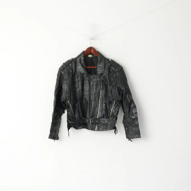 Final Markdown vintage coatVintage Women 42 L Jacket Black Leather Fringe Full Zipper Soft Western Ramones Biker Top