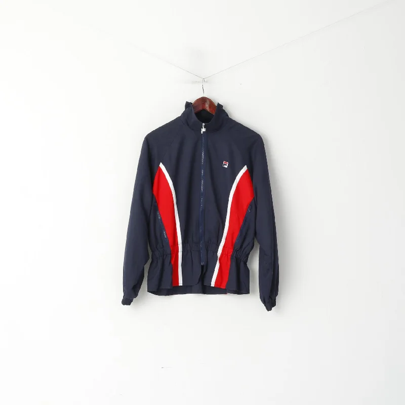 Quick Sale warm outerwearFILA Women L (M) Jacket Vintage Navy Full Zipper Waistband Retro Lightweight Top