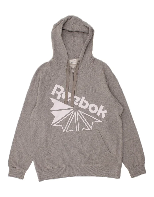 REEBOK Mens Graphic Hoodie Jumper Large Grey Cotton