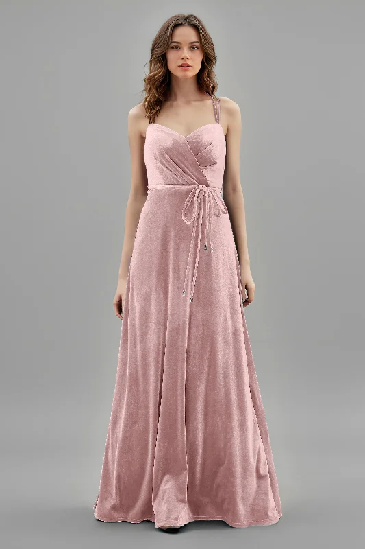 casual summer dressSweetheart Spaghetti Straps Velvet Floor Length Bridesmaid Dresses