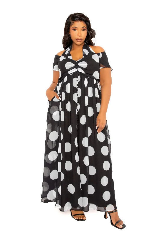 Unbeatable Prices summer floral dressPolka Dot Halter Off Shoulder Maxi Dress