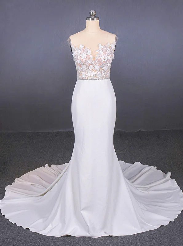 vintage dressSee-Through Neckline Lace Appliques Mermaid Wedding Dresses OW575