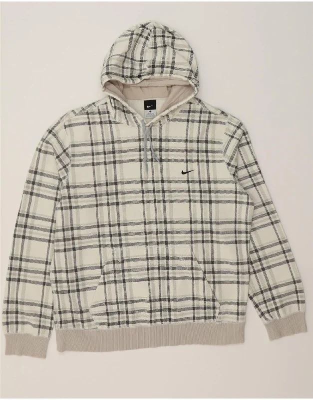 Price Drop NIKE Mens Hoodie Jumper Large Grey Check Cotton