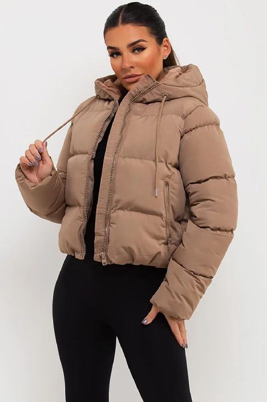 Price Drop elegant coatHooded Puffer Jacket Beige