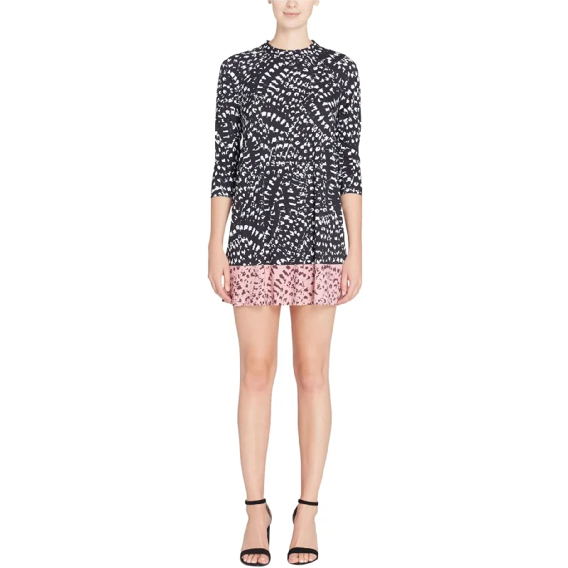 Discount Deals long-sleeve floral dressCatherine Malandrino Womens Printed A-line Dress, Black, Medium
