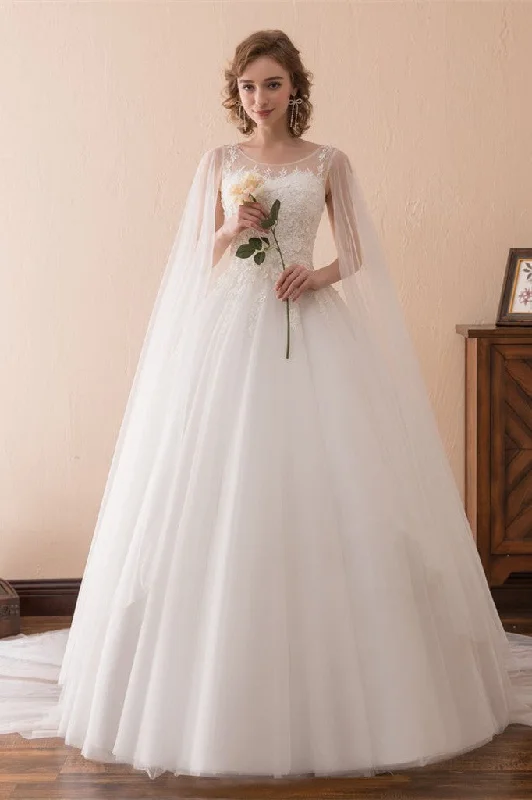 winter dressGorgeous Ball Gown Ivory Lace Floor Length Wedding Dresses With Dresses Shawl WH35607