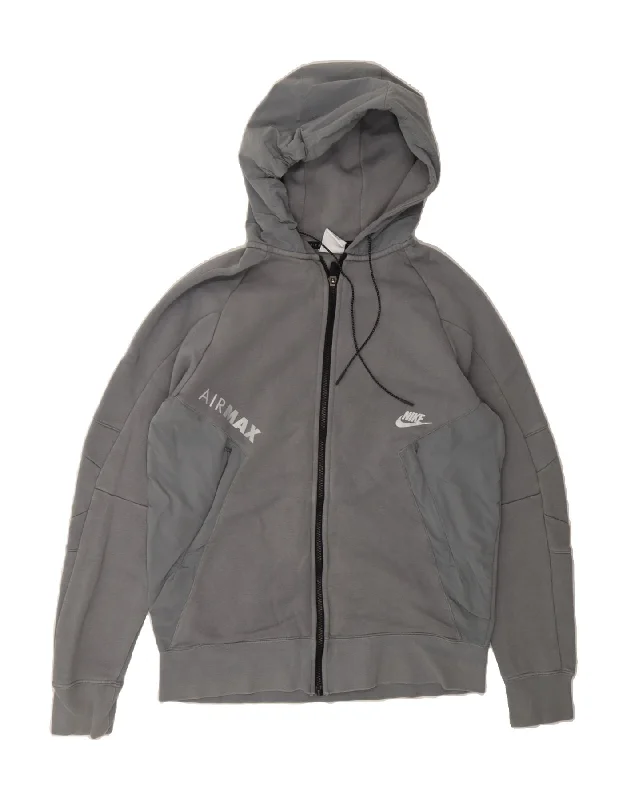 Buy More, Save More NIKE Mens Graphic Zip Hoodie Sweater Medium Grey Cotton